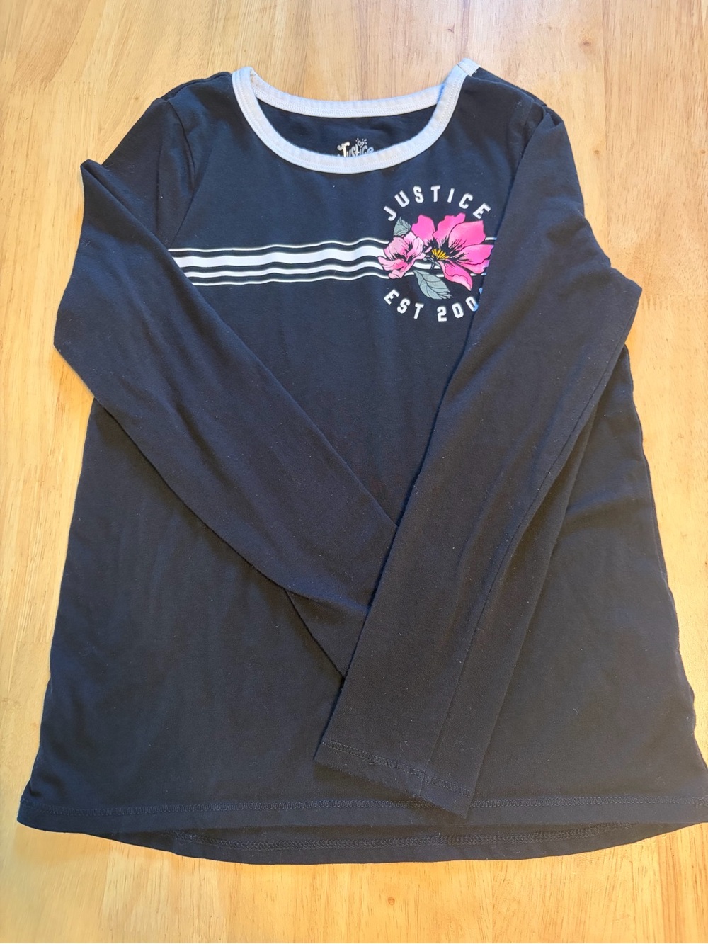 Justice Black Long Sleeve Tee with Pink Floral Accent